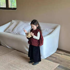 2024秋季新款童装 韩版童装 女童灯芯绒安哥拉红马甲 幼儿园马甲