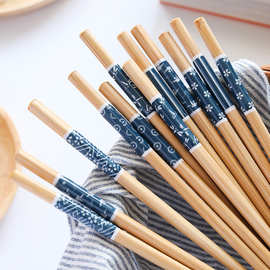 【沁物】新款家用竹筷一人一筷子24厘米蓝色图案厂家一件代发礼品