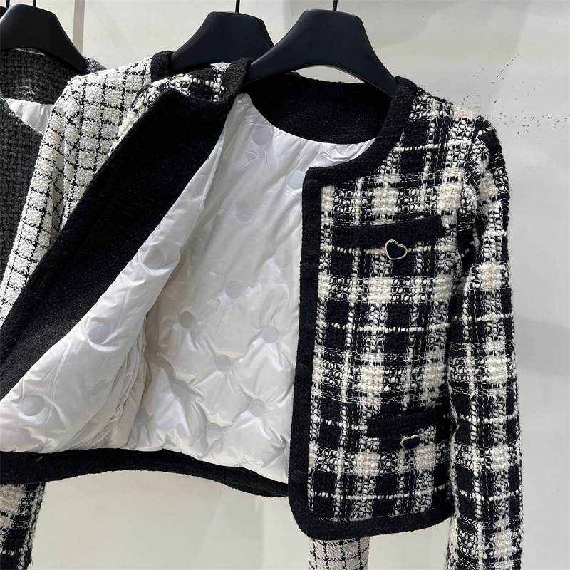 French Joker Plaid Socialite Chanel Style Down Jacket 2024 Autumn and Winter New Vintage Elegant Warm Outer Wear Jacket