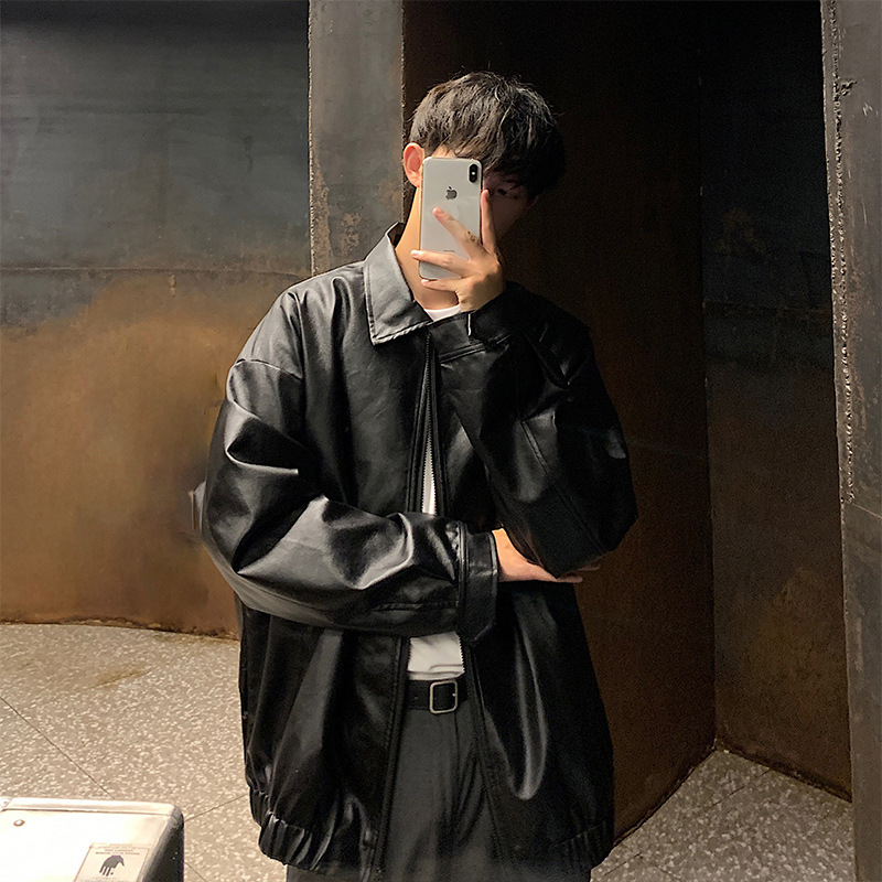 皮衣外套男春秋oversize美式复古痞帅感pu皮夹克男款加棉加厚|undefined