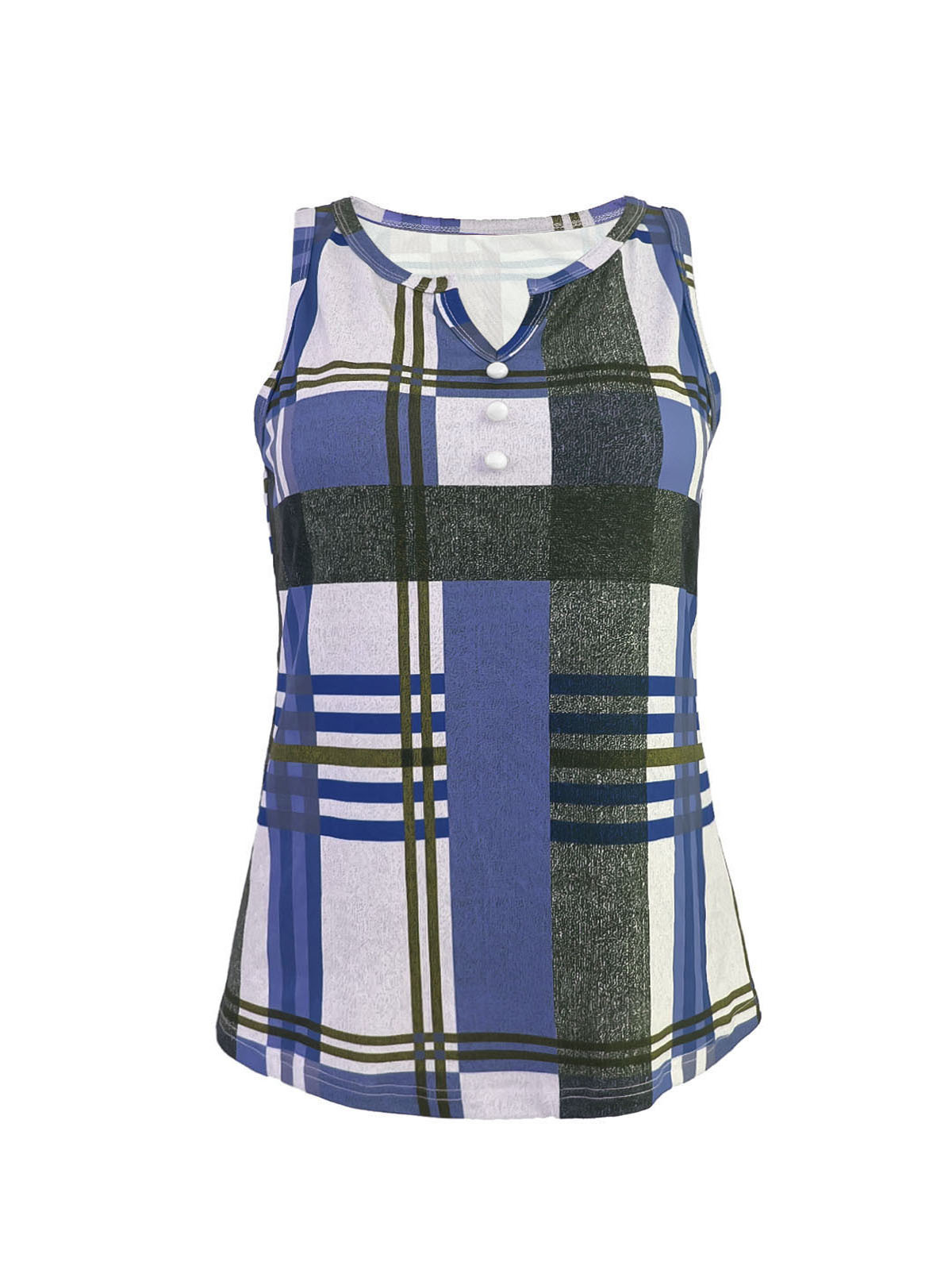 Women's Plaid Print Color-Block Tank Top, Loose Fit Sleeveless Summer Casual Vest, Breathable Milk Silk Blend Fabric_ecoleips.com