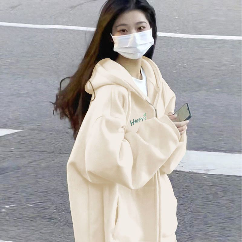 卫衣外套女春秋美式复古长袖卫衣女港风连帽外套宽松加绒上衣|undefined