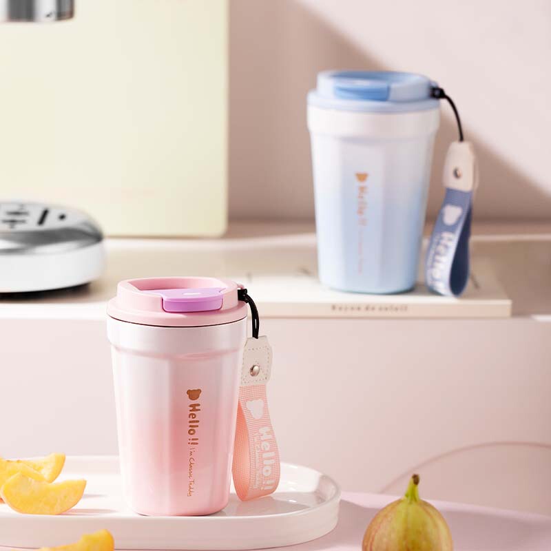 Coffee Cup Teddy Accompaniment Straw Portable Cute Girl Thermos Stainless Steel Water Cup