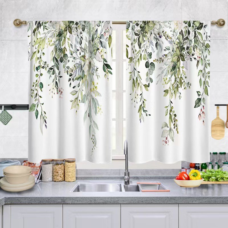 Cross-Border New Kitchen Decorative Curtains Floral Printed Plants Wildflower Curtains Cafe Restaurant Decorative Window Curtains