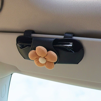 Car Glasses Clip/Bill Clip Visor Storage Gadget, Multifunctional Magnetic - khaki-floral-black