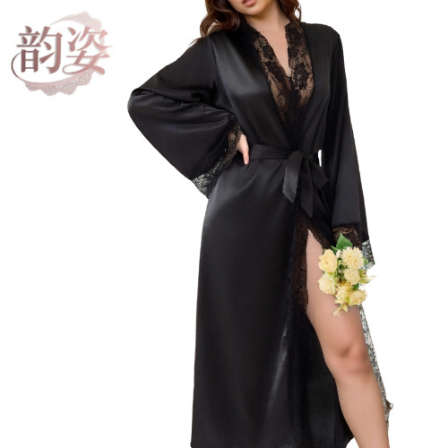 Cross-Border Silk Pajamas and Robes for Women, Summer Sexy and Fashionable Home Wear, Wholesale Bathrobes and Nightgowns for Women, High-End and Pure Elegance