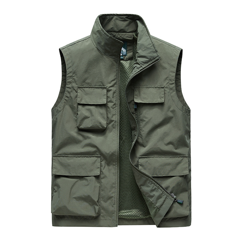 Men's outdoor casual fishing vest for spring and autumn, middle-aged and elderly men's workwear vest, multi-pocket men's vest