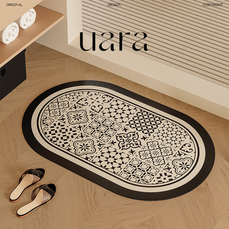 Retro bathroom floor mat light luxury high-grade diatom mud absorbent non-slip bathroom shower room door quick-drying floor mat