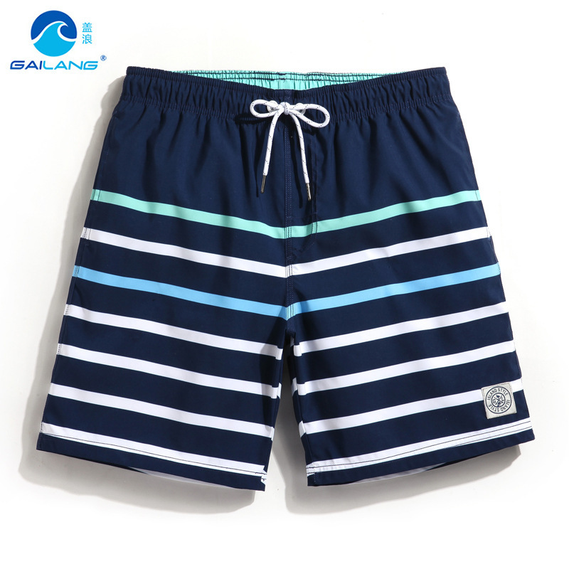 Gai Long Speed Dry Waterproof Striped Trendy Beach Pants Men's Loose Sports Shorts Vacation Lined Boxer Swim Trunks