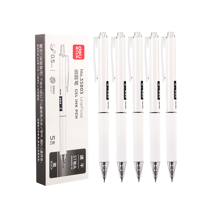 DeLi33803 bolígrafo de secado rápido de 0.5mm ST bolígrafo negro de oficina 5 / caja