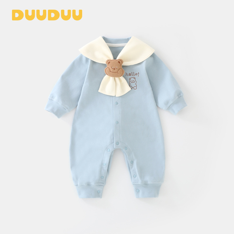 DUUDUU Navy Spring and Autumn Long-Sleeved Baby Onesie for Boys and Girls, Outfits, Class A Infant Clothes