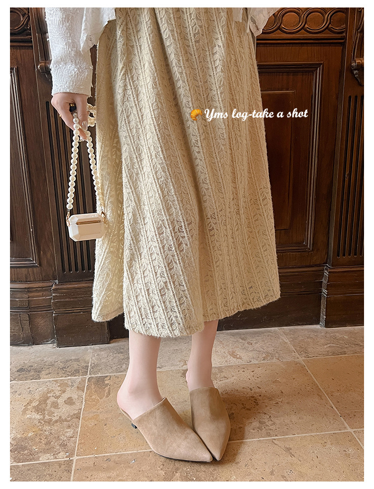 Dép mule nữ da cừu mềm mũi nhọn gót mèo 5 cm — Màu đen chi tiết 22