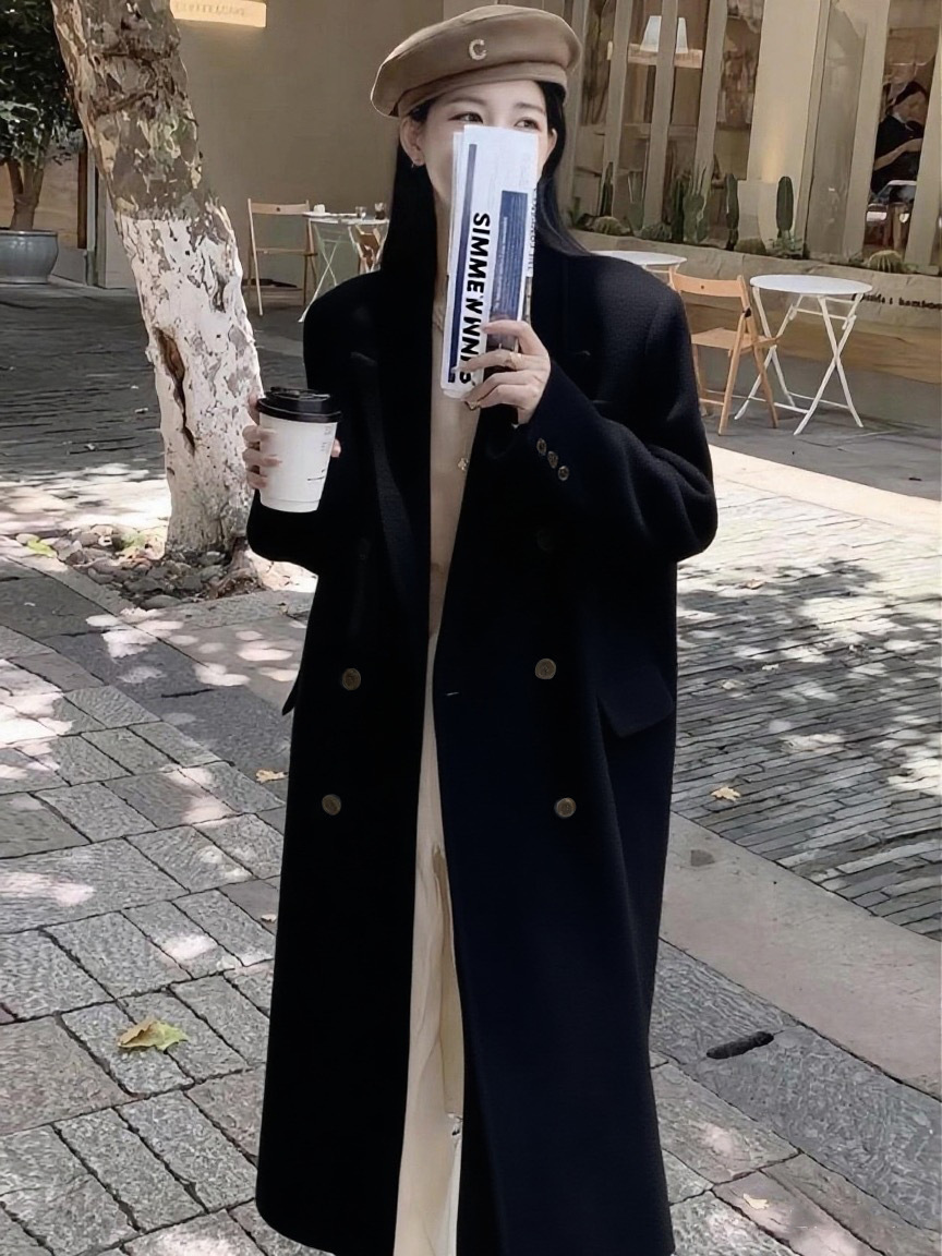 【3008高級感ゆるい気質正肩スーツ復古ウールコート小衆フランス中長タイプ女性コート