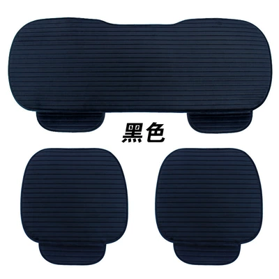 Anti-Slip Horizontal Strip Car Seat Cushion Plush Three-Piece Set Without Backrest Winter Universal Seat Cushion Three-Piece Manufacturer Cross-Border Wholesale (Wool pad) - black-horizontal-front-row