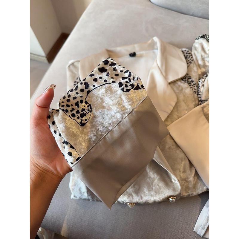 法式纯欲高级轻奢豹纹金丝绒睡衣女秋季新款加厚大码家居服套装|undefined