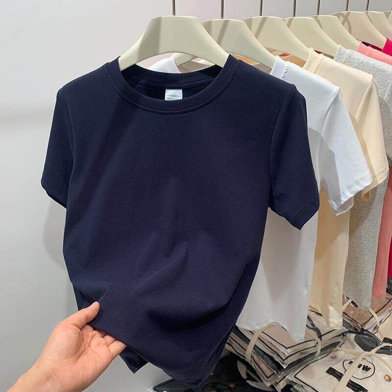 Plus-Size Slimming Solid Color Regular Shoulder Short-Sleeve T-Shirt for Women, New Summer Style for Plus-Size Women, Casual Half-Sleeve Top T-Shirt for Women
