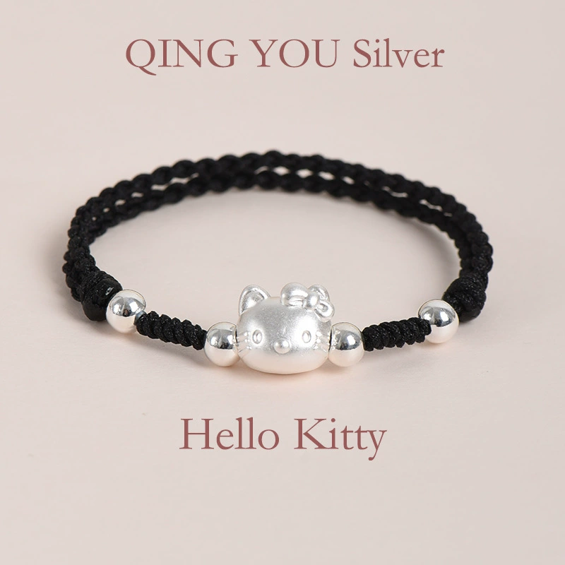Hello Kitty, плетёный детский серебряный браслет ручной работы для друзей, для младших школьников, серебро 925 пробы, подарок на день рождения