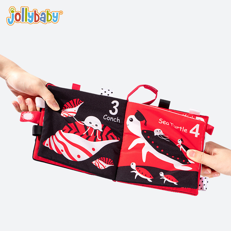 Jollybaby bebé negro blanco rojo etiqueta libro de tela rompecabezas tridimensional papel mordedura bebé educación temprana libro de Juguetes