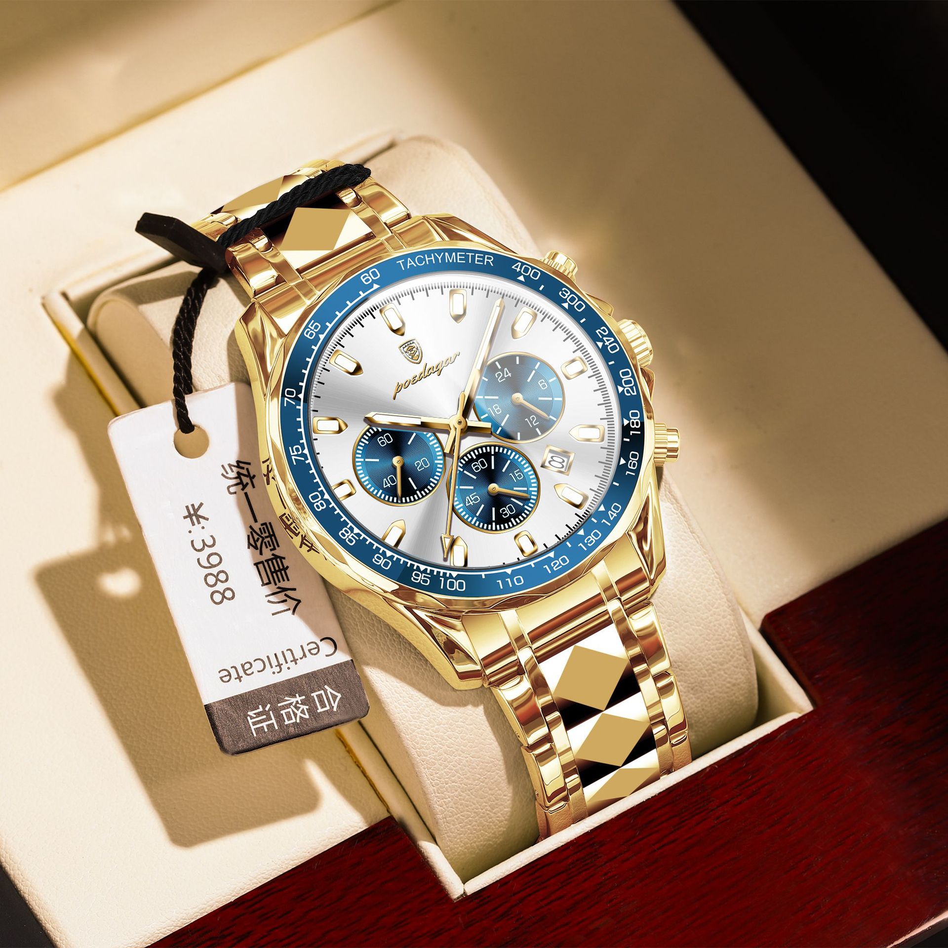 Marca suiza multifuncional reloj de hombre acero correa de cuarzo luminoso reloj de pulsera de comercio exterior en vivo una explosión