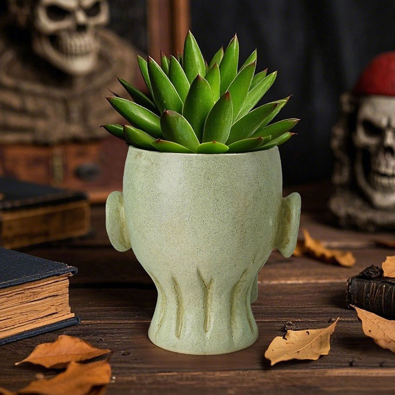  Direct Supply of Halloween Creative Skull Resin Ornaments Home Desktop Holiday Decoration Green Plant Container Decorations