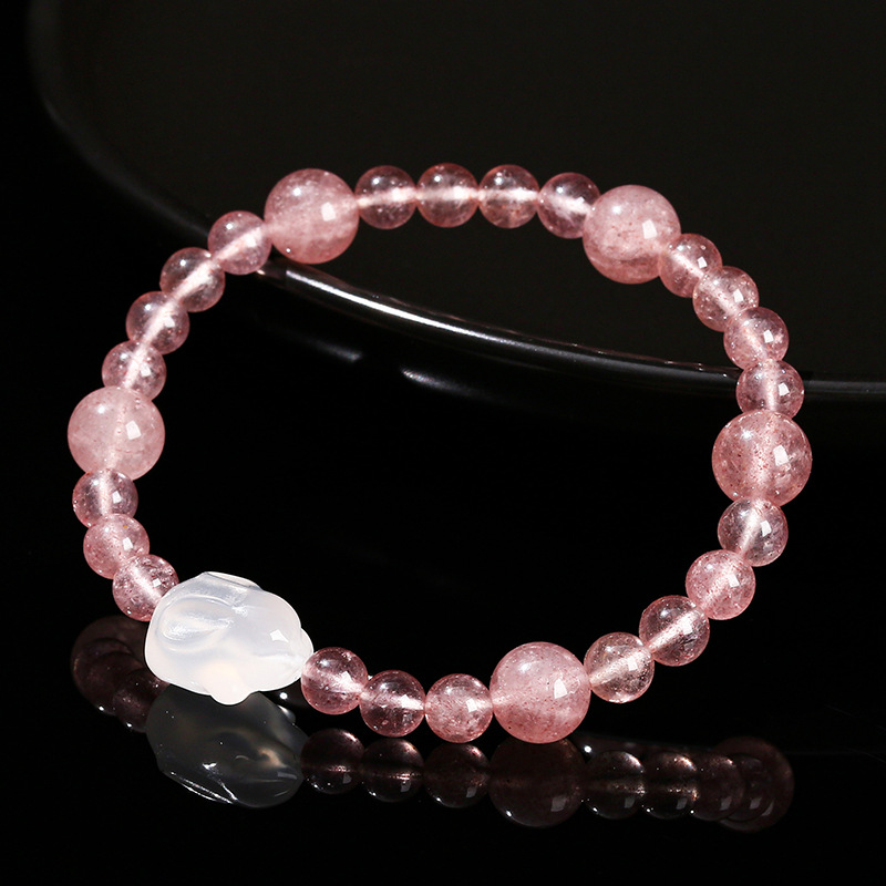 jingzhou jewelry 3a natural strawberry quartz agate rabbit bracelet girls fashion all-match girlfriend gifts bracelet wholesale