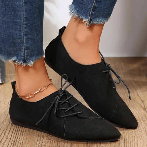 Women's Spring Loose-Fit Slip-On Shoes with Fur-Like Surface, Lined with Elastic Band, Pointed Toe, Casual and Comfortable, EU/US Large Size