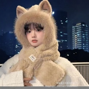 2024 New Autumn and Winter Simple Fashion Versatile Coldproof Style Hat Plus Velvet Thickened Scarf Hat Casual