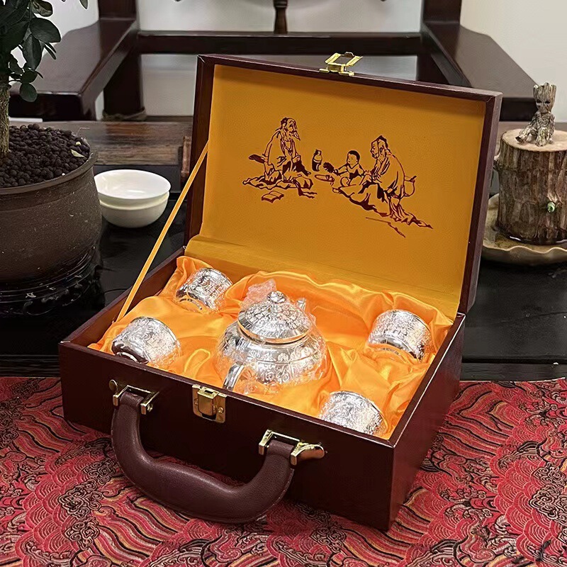 Baifu Tea Set Gift Business Creative Gift Wholesale Silver Teapot Silver Plate Daily Use Silver Tea Cup 5-piece Set Baifu Tea Set Gift Business Creative Gift Wholesale Silver Teapot Silver Plate Daily Use Silver Tea Cup 5-piece Set