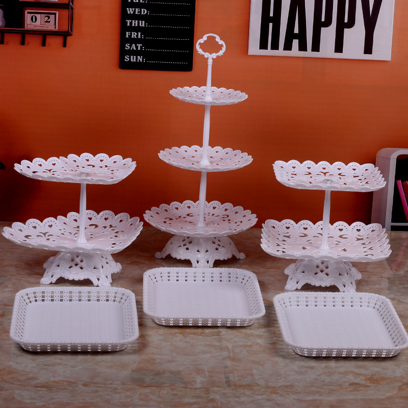 Decoración de cumpleaños soporte de postre estante de exhibición de estilo europeo comida fría mesa de descanso de té de plástico pastel bandeja de postre estante