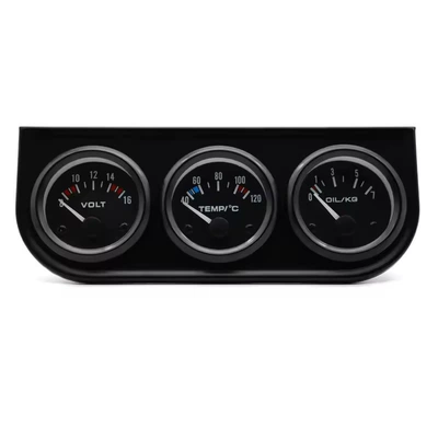 automobile instrument triple gauge: oil pressure gauge - black-surface-black-frame
