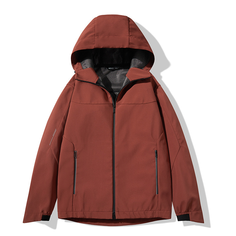 Cross-border wholesale lightweight softshell jacket for men, high-quality waterproof and stain-resistant hooded single-layer softshell jacket