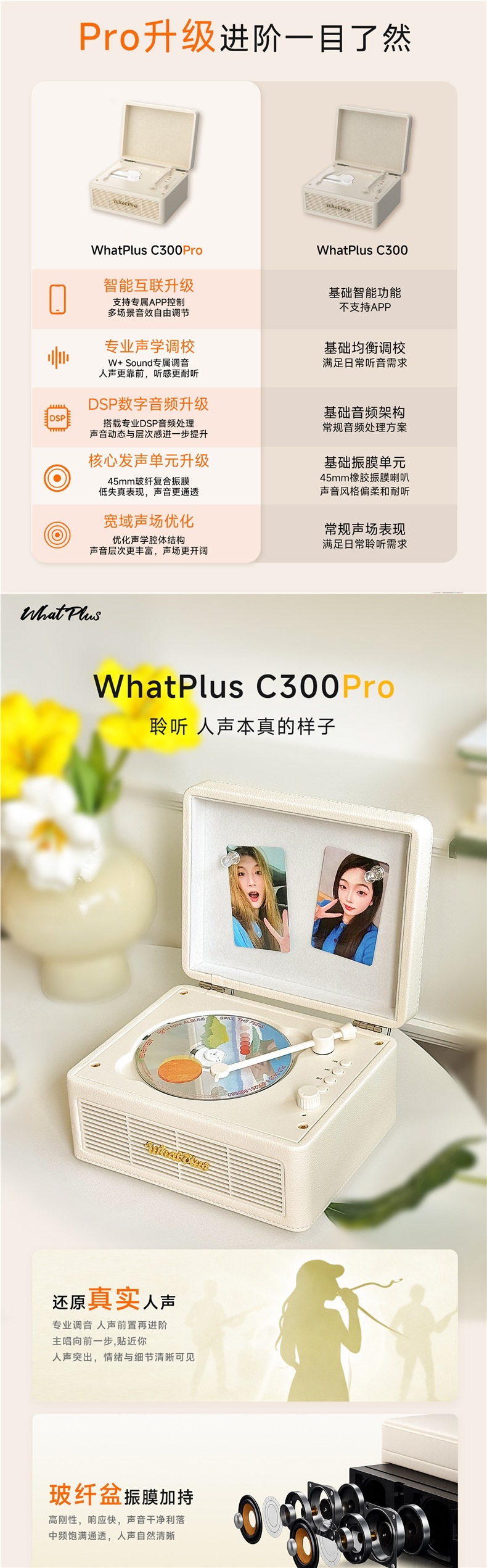 WhatPlus C300Pro CD Player App Version Bluetooth Speaker CD Record Player CD Player Gift