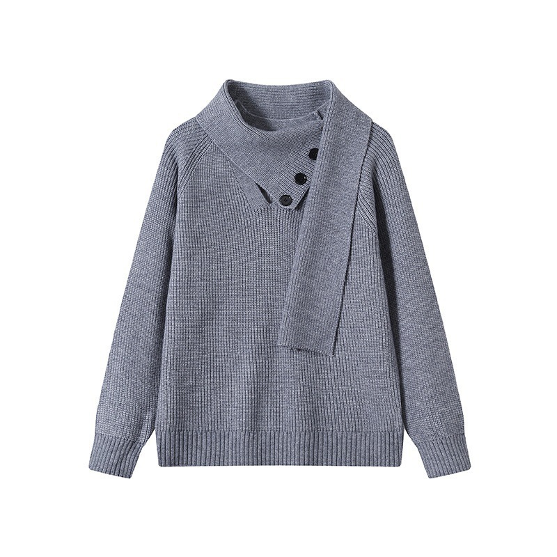 Explosiones transfronterizas de tamaño grande turban desmontable camisa de punto suéter masculino botón de sentido superior otoño invierno fábrica al por mayor