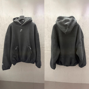 B's New 24Fw Paris Ksi Series 3B Embroidered Polar Fleece Teddy Hooded Sweatshirt Loose for Men and Women
