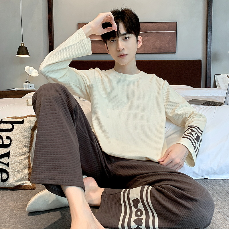 Pijamas de los hombres primavera y otoño manga larga casual simple juventud más tamaño estilo coreano vestir prendas exteriores suéter homewear traje
