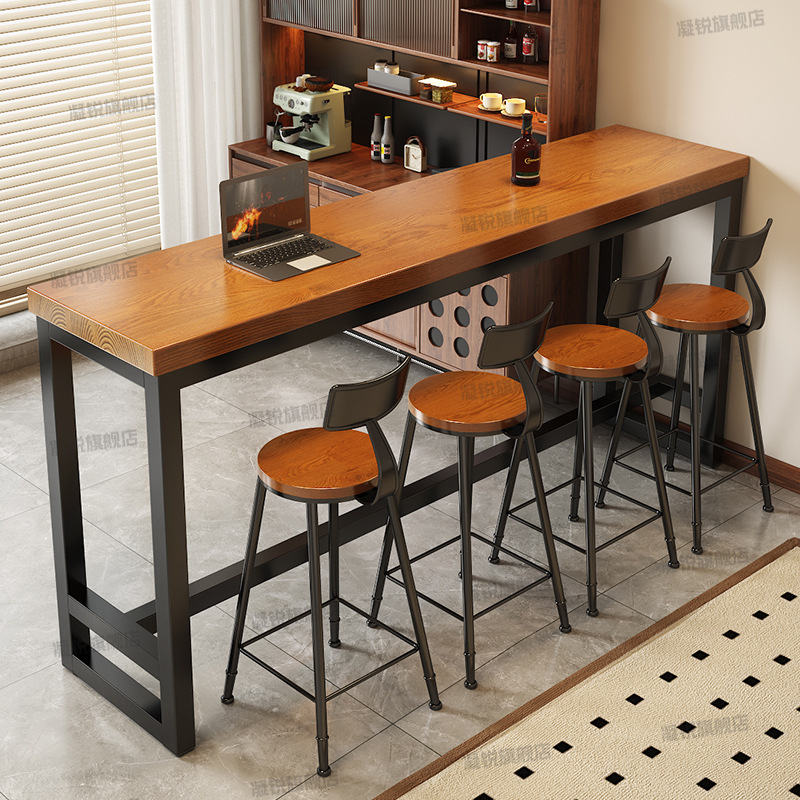 Balcony Wall-Mounted Narrow Table Solid Wood Bar Table Bar Milk Tea Shop Commercial High Table Long Bar Table and Chair Combination