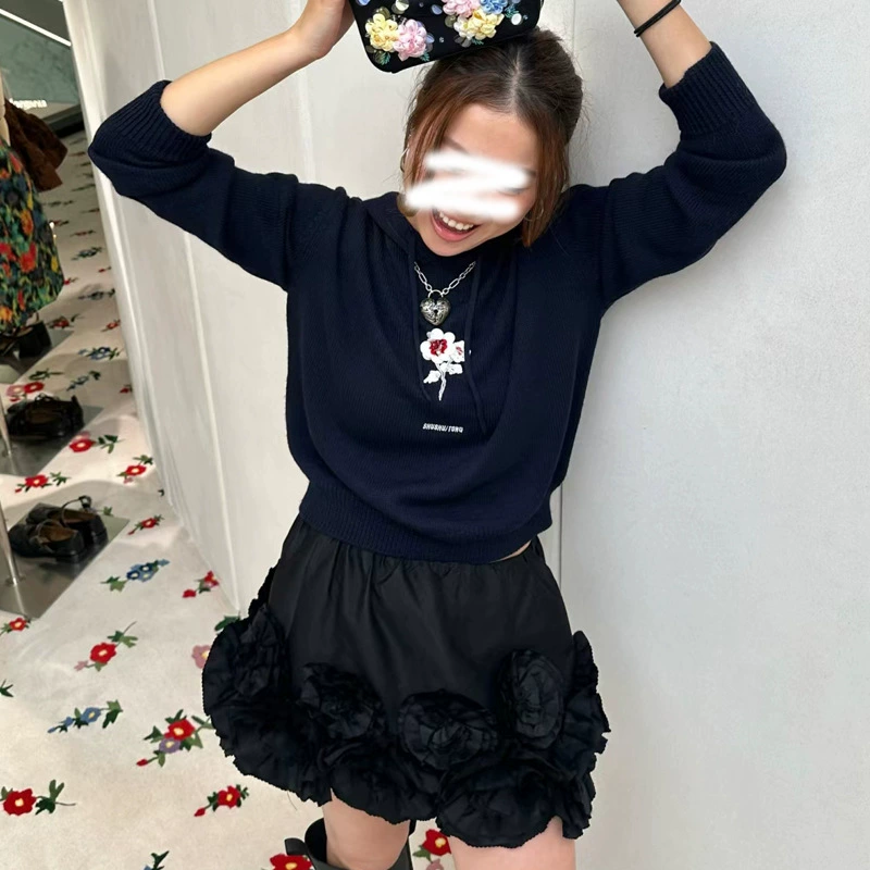 Cute short knitted set with hood, (Physicals), flowered