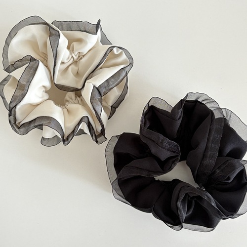 Korean folded double layer Organ yarn lace large intestine hair ring temperament flower bud hair rope hair accessories low ponytail solid color head flower