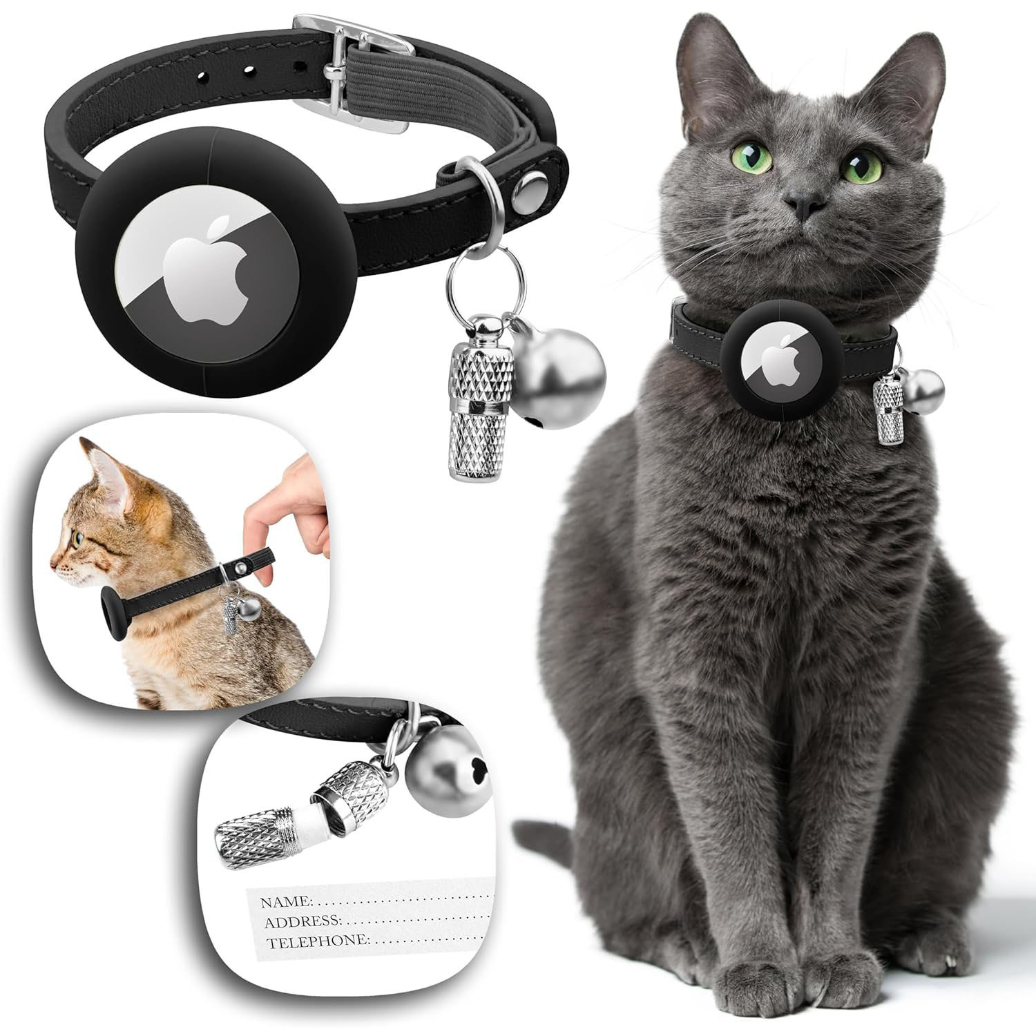 2024 New AirTag Leather Anti-choking Cat Collar Safety Cat Collar with Bell