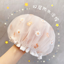 双层加厚浴帽防水女款太阳花刺绣浴帽批发成人儿童通用创意小清新
