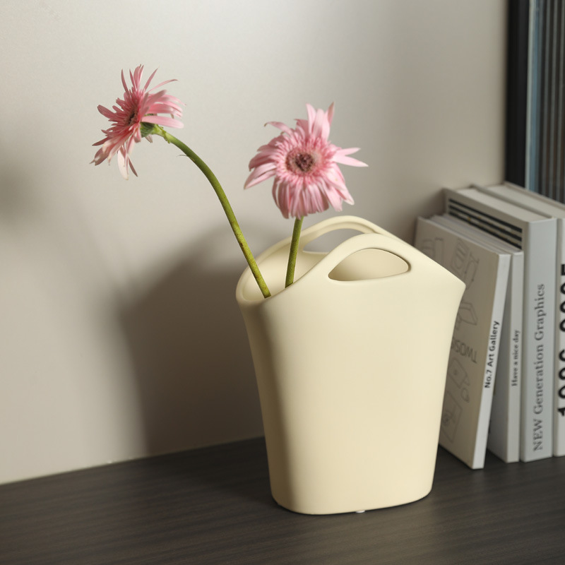 Crema estilo nicho bolso florero de cerámica decoración diseño sentido salón arreglo floral mesa comedor TV decoración del gabinete