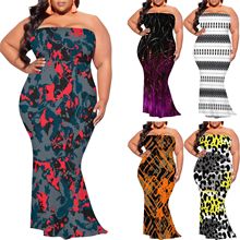 亚马逊热卖欧美跨境女装气质通勤休闲印花黑人抹胸连衣裙MH822