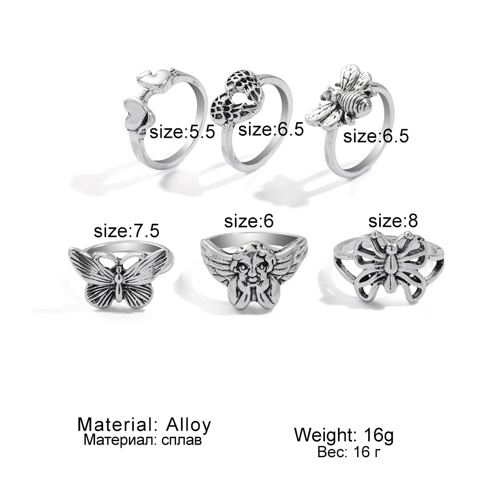 Retro Geometric Heart Shape Butterfly Alloy Womenu0027S Rings 1 Set