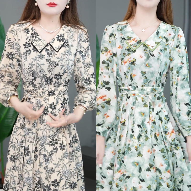 Mom's Spring New Long-Sleeved Dress 2025 Classy Elegant Age-Reducing Waist Lace-Up Mid-Length Skirt for Women Mom's Spring New Long-Sleeved Dress 2025 Classy Elegant Age-Reducing Waist Lace-Up Mid-Length Skirt for Women
