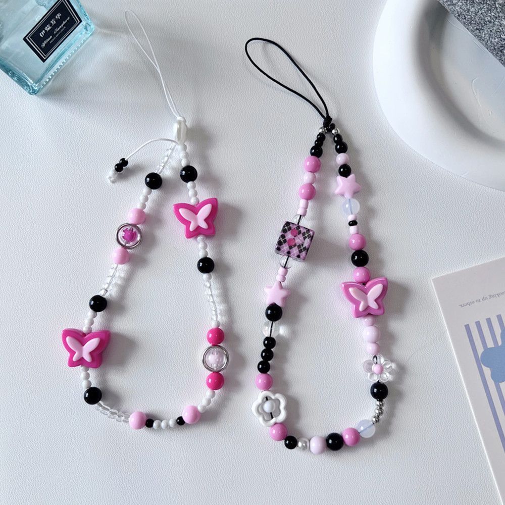 Y2g sweet cool butterfly flower ccd camera hand rope diy beads star mobile phone chain lanyard phone case pendant