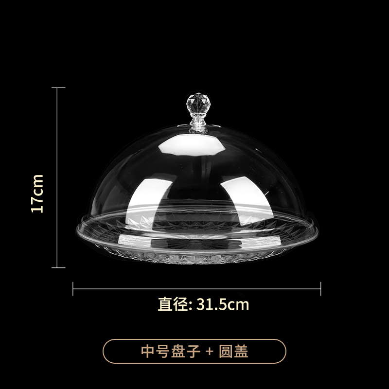 Plato de frutas con cubierta plástico acrílico transparente cubierta de polvo de alimentos redondeados snack mostrando plato de frutas secas lleno