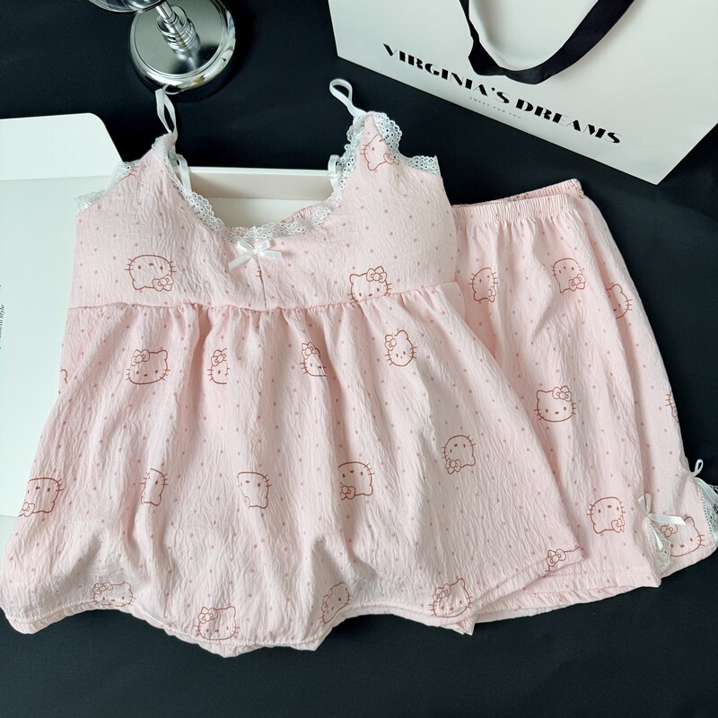 【Da Jiejie Cross-Border Selection】Women's Cloud Cotton Pajamas with Chest Pads, Wearable Cartoon Strap Shorts Homewear 【Da Jiejie Cross-Border Selection】Women's Cloud Cotton Pajamas with Chest Pads, Wearable Cartoon Strap Shorts Homewear