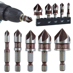 5-piece red 82 ° hexagonal handle five-blade Chamfering device Chamfering knife drill screw countersunk countersunk hole drill