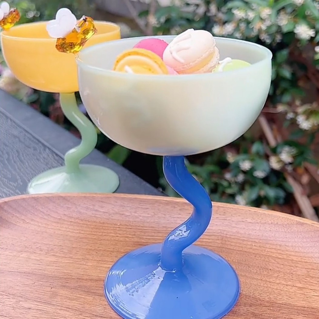 Vaso de cristal alto de moda para postres, helados, batidos, té con leche y pudín, estilo Instagram