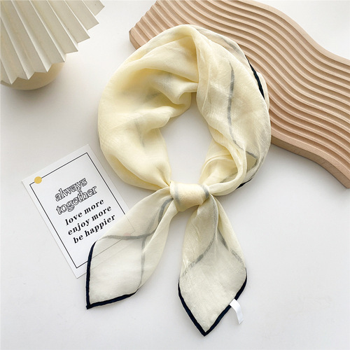 70 solid color thin small square scarf women's spring, autumn and winter style scarf, fashionable gauze scarf with shirt and headband